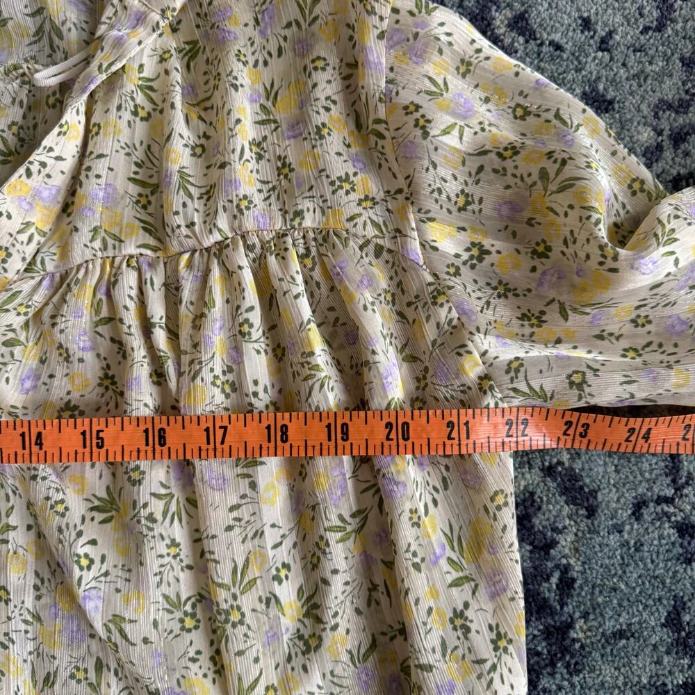 ZARA Preppy Summer Blouse Floral V-Neck Collared Balloon Sleeve Pleated Top - Picture 13 of 15